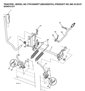 Mower Lift / Deck Lift Diagram and Parts List for YTH1848XP (96043000701)(2006-03) Husqvarna Lawn Tractor