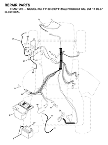 Electrical Diagram and Parts List for YT150 (954170037-G)(2001-01) Husqvarna Lawn Tractor
