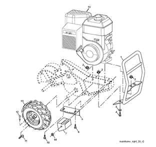Mainframe Right Side Diagram and Parts List for DRT900 (96093001800)(2010-11) Husqvarna Cultivator