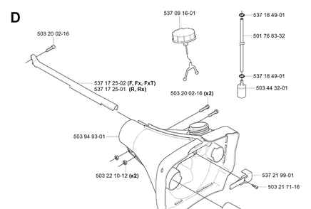 Fuel Tank Diagram and Parts List for 343F 20043100001-20064000000 Husqvarna Brush Cutter
