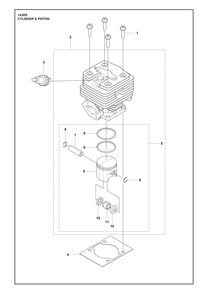 Cylinder Piston Diagram and Parts List for 143RS  Husqvarna Brush Cutter