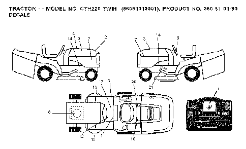 Decals Diagram and Parts List for CTH220TWIN (96061019001)(2007-05) Husqvarna Lawn Tractor