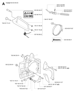 Chain Brake Diagram and Parts List for 338XPT 20060100001-20063600000 Husqvarna Chainsaw