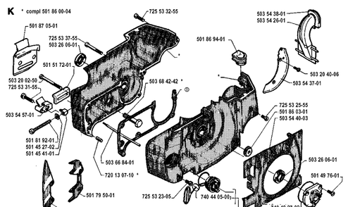 Crankcase Diagram and Parts List for 254 19942300001-19960100000 Husqvarna Chainsaw