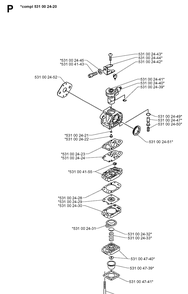 Carburetor Details 2 Diagram and Parts List for 132R 19994000001-20050100000 Husqvarna Brush Cutter