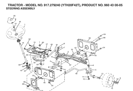 Steering Diagram and Parts List for YTH20F42T (917279240)(2006-05) Husqvarna Lawn Tractor