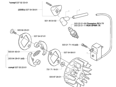 Ignition / Flywheel / Clutch Diagram and Parts List for 323E 2006-04 Husqvarna Edger