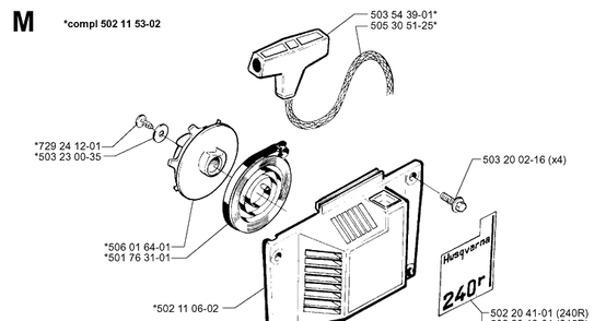 Starter Diagram and Parts List for 245R 19984000001-20023100000 Husqvarna Brush Cutter