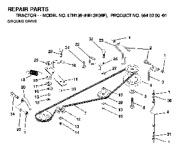 Drive Diagram and Parts List for LTH130 (HE13H36F, 954820001)(1998-12) Husqvarna Lawn Tractor