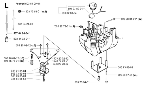 Crankcase Diagram and Parts List for 240RBD 20004000001 & Above Husqvarna Trimmer