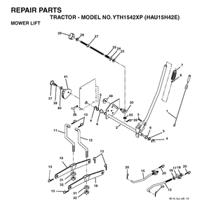 Mower Lift / Deck Lift Diagram and Parts List for YTH1542XP (HAU15H42E)(2004-01) Husqvarna Lawn Tractor