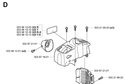 Cover Diagram and Parts List for 322R 20010500001-Current Husqvarna Brush Cutter