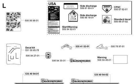 Decals Diagram and Parts List for PR15 2001-02 Husqvarna Lawn Mower