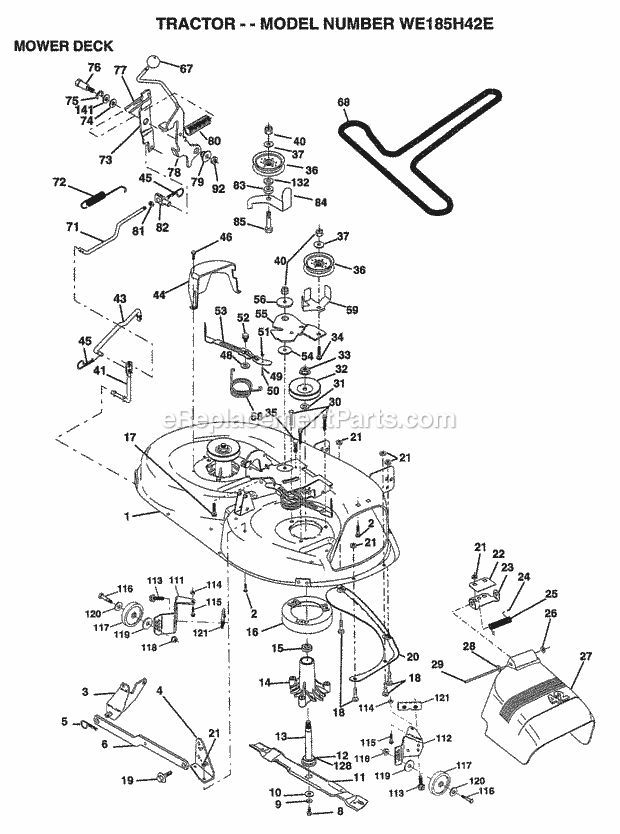 Mower Deck Diagram and Parts List for WE185H42E 1998 Husqvarna Lawn Tractor