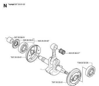 Crankshaft Diagram and Parts List for 575XP 20070100001-Current Husqvarna Chainsaw