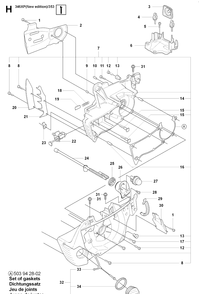 Crankcase Diagram and Parts List for 353 20071300001-20090400000 Husqvarna Chainsaw