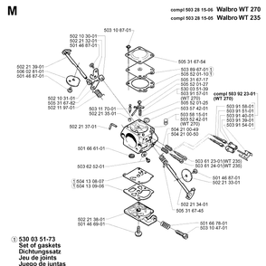 Carburetor Details Diagram and Parts List for 225HBV 19970500001-20000100000 Husqvarna Leaf Blower / Vacuum