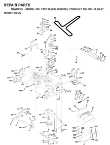 Mower Deck / Cutting Deck Diagram and Parts List for YTH150 (954140007H)(1998-09) Husqvarna Lawn Tractor