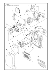 Carburetor And Air Filter Diagram and Parts List for 545F  Husqvarna Brush Cutter