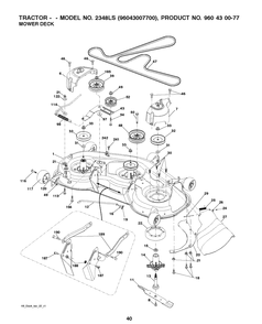 Mower Deck / Cutting Deck Diagram and Parts List for 2348LS (96043007700)(2008-11) Husqvarna Lawn Tractor
