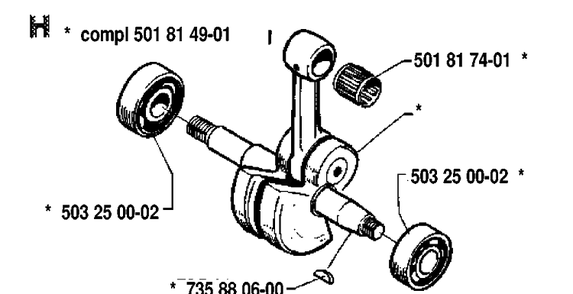 Crankshaft Diagram and Parts List for 288 19911400001-19933600000 Husqvarna Chainsaw