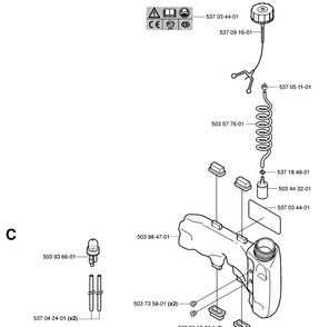 Fuel Tank Diagram and Parts List for 326HD75 (X-SERIES)(20020500001-20030100000) Husqvarna Hedge Trimmer