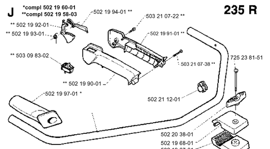 Handle And Controls Diagram and Parts List for 232RCAT 19954500001-Current Husqvarna Brush Cutter