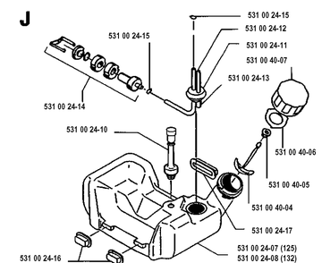 Fuel Tank Diagram and Parts List for 125L 19931400001-20053600000 Husqvarna Edger