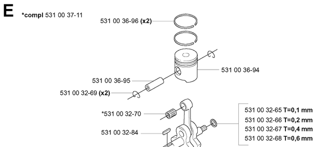 Piston And Crankshaft Diagram and Parts List for 155B 20014000001-20041499999 Husqvarna Leaf Blower / Vacuum