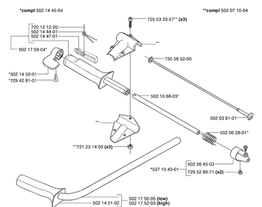 Throttle/Handle Diagram and Parts List for 265RXEPA 2002-08 Husqvarna Brush Cutter