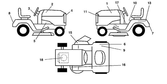 Decals Diagram and Parts List for LT125 (954170001-C)(1998-10) Husqvarna Lawn Tractor