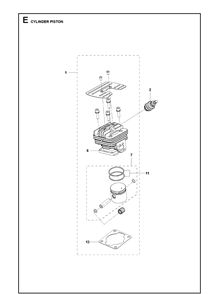 Cylinder Piston Diagram and Parts List for 333RB Mark II Husqvarna Edger