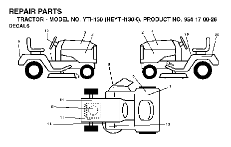Decals Diagram and Parts List for YTH130 (HEYTH130K, 954170026)(2001-01) Husqvarna Lawn Tractor