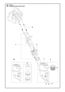 Carburetor And Air Filter Diagram and Parts List for HH212547142601 547180501, 587953201, 587953202, 599348659, 599349467 Husqvarna Engine