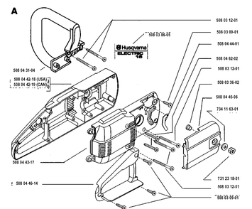 Chassis / Frame Diagram and Parts List for 16 19931800001-19954000000 Husqvarna Chainsaw