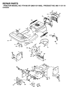 Chassis And Enclosures Diagram and Parts List for YTH180XP (96011011900)(2006-01) Husqvarna Lawn Tractor
