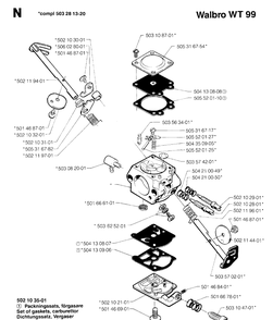 Carburetor Details Diagram and Parts List for 245R 19962200001-19984000000 Husqvarna Brush Cutter