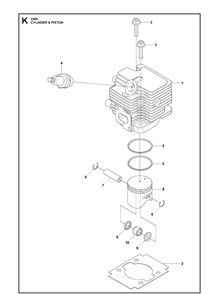 Cylinder Piston Diagram and Parts List for 226K  Husqvarna Brush Cutter