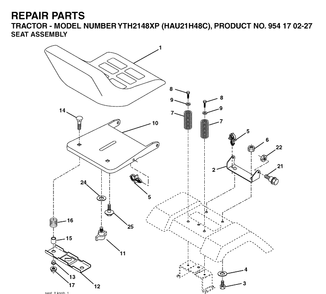 Seat Diagram and Parts List for YTH2148XP (HAU21H48C)(2005-05) Husqvarna Lawn Tractor