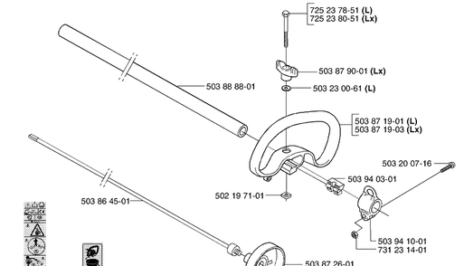 Handles / Shaft / Tube Diagram and Parts List for 326L 2002-08 Husqvarna Brush Cutter