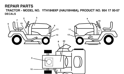 Decals Diagram and Parts List for YTH1848XP (HAU18H48A)(2003-01) Husqvarna Lawn Tractor