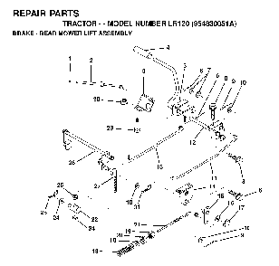 Brake / Rear Mower Lift Diagram and Parts List for LR120 (954830051A)(1995-08) Husqvarna Lawn Tractor