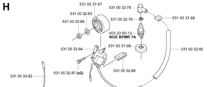 Ignition System 2 Diagram and Parts List for 165BT 20053300001-Current Husqvarna Leaf Blower / Vacuum