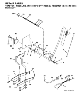 Mower Lift / Deck Lift Diagram and Parts List for YTH180XP (HEYTH180KC)(2004-06) Husqvarna Lawn Tractor