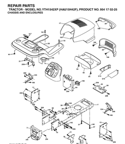 Chassis And Enclosures Diagram and Parts List for YTH1542XP (HAU15H42F)(2004-09) Husqvarna Lawn Tractor