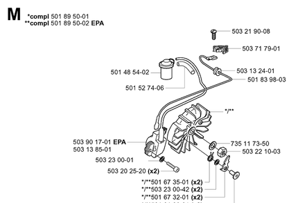 Ignition System Diagram and Parts List for 3120 20013500001-Current Husqvarna Chainsaw