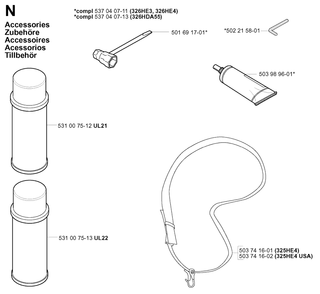 Accessories Diagram and Parts List for 326HE4X 20013500001 - 20033100000 Husqvarna Hedge Trimmer