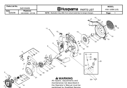 Product Complete Diagram and Parts List for 125BX 20082200001-Current Husqvarna Leaf Blower / Vacuum