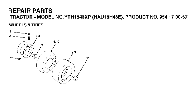Wheels And Tires Diagram and Parts List for YTH1848XP (HAU18H48E, 954170057)(2003-01) Husqvarna Lawn Tractor