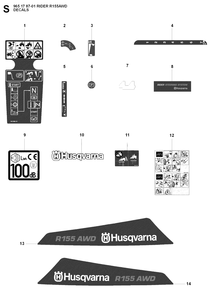 Decals Diagram and Parts List for R155AWD (965178701)(2007-03) Husqvarna Lawn Tractor
